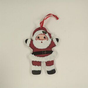 Cute Cartoon Happy Santa Wooden Painted Christmas Ornament w/ Ribbon Hanger